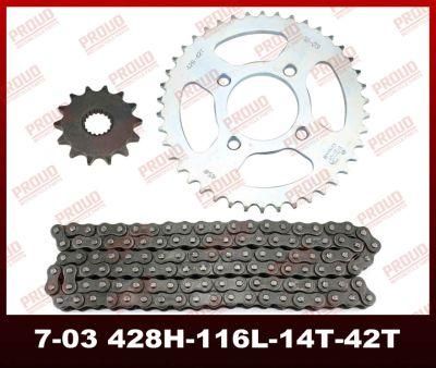 Gn125 Chain Kit 428h-116L-14t-42t China OEM Quality Motorcycle Parts