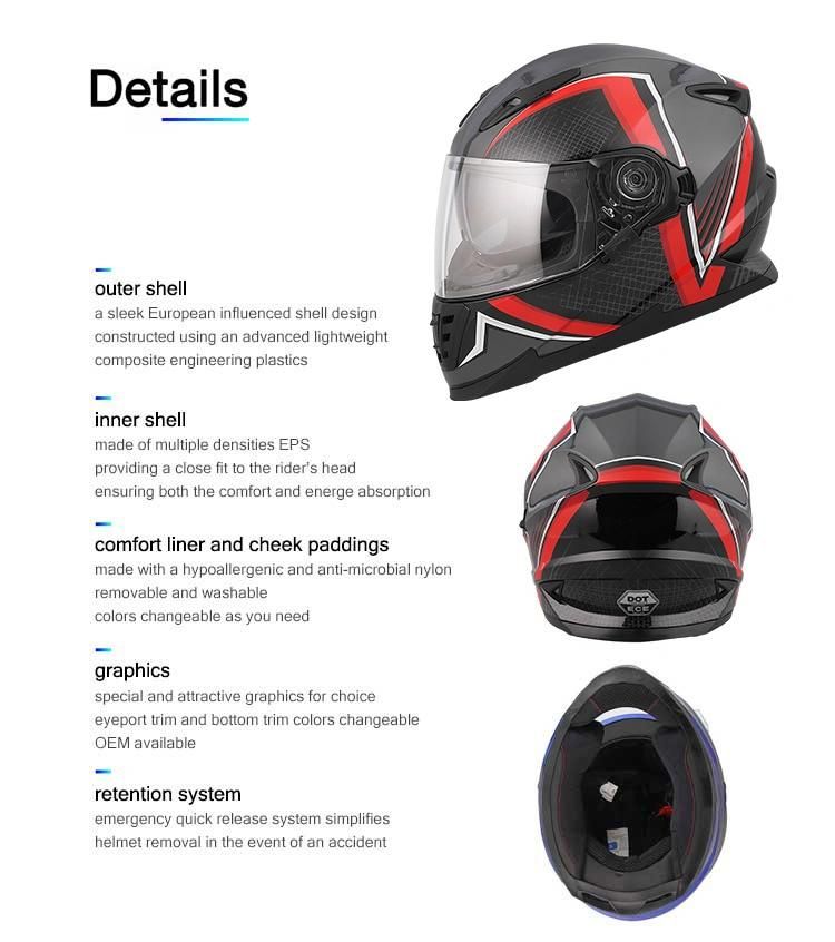 Motorcycle Equipment Safe Full Face Helmet with Double Visors Helmets for Sale