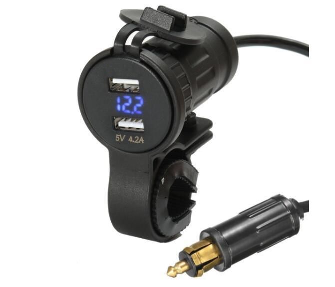 Motorcycle DIN Hella LED Digital Voltmeter Dual USB Charger for BMW 