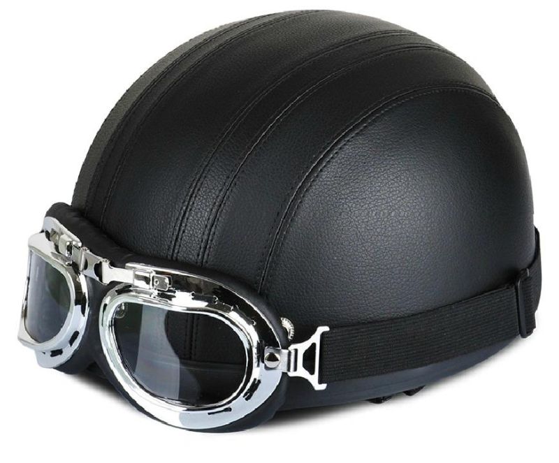 Motorcycle Motorcycle Half Open Face Leather Helmet with Goggles