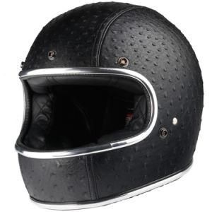 Full Leather Full Face Motorcycle Helmet Fiberglass/ABS DOT Approved
