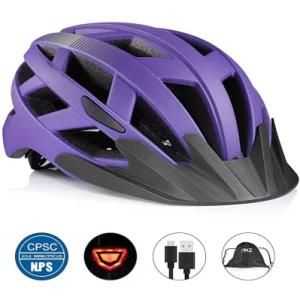 Adult Bike Helmet Cpsc Certified with Rechargeable USB Light, Bicycle Helmet for Men Women Road Cycling &amp; Mountain Biking with Detachable Visor