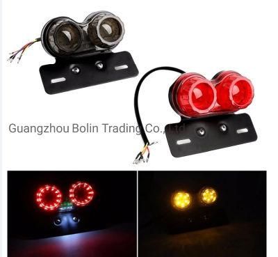 Universal Motorcycle Dual LED Tail Light Smoked Lens Plastic Integrated Light Turn Signal Brake Light Rear Driving Lamp