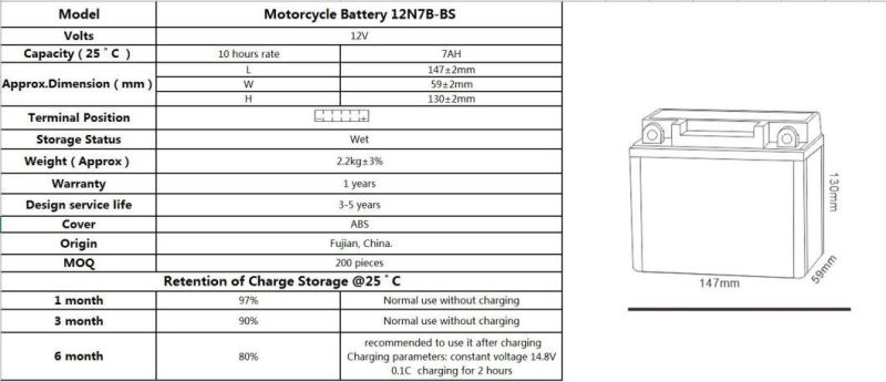 TCS Sealed Maintenance Free Motorcycle Battery 12N7B-BS
