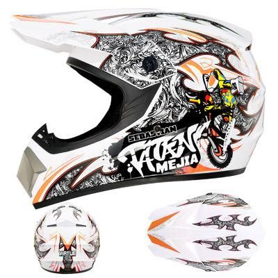 Kart off-Road Helmet White Orange Boy [Send Three-Piece] Electric Motorcycle Helmet Mountain Downhill Race Full Helmet