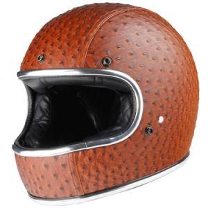 DOT Approved Liner Washable Full Leather Full Face Motorcycle Helmet