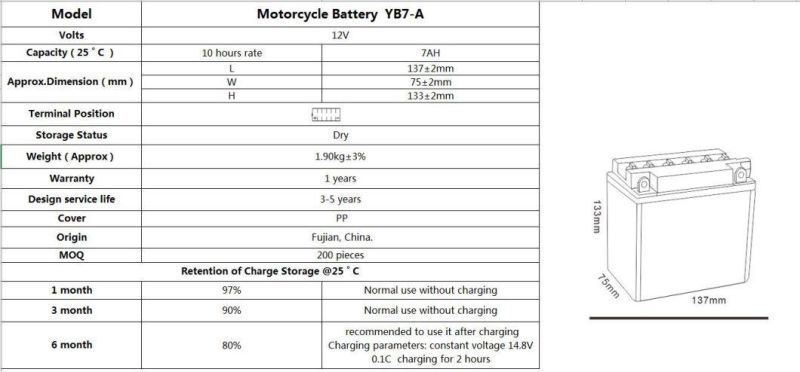 TCS Dry Charged Lead Acid Motorcycle Battery  YB7-A