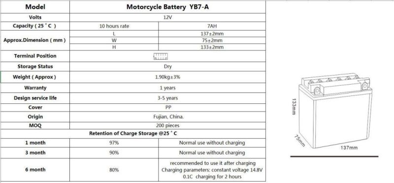 TCS Dry Charged Lead Acid Motorcycle Battery YB7-A