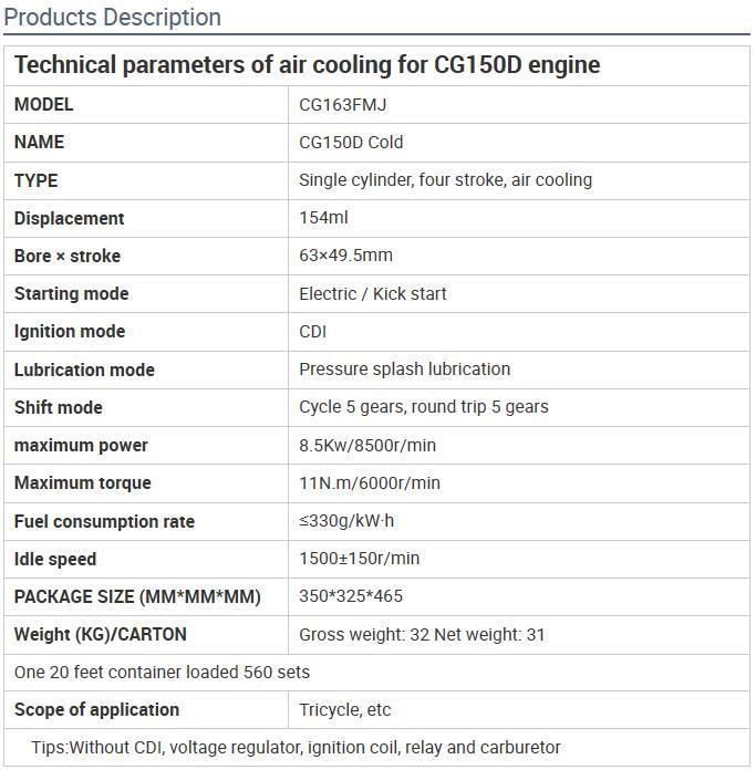 China Factory Cg150 Air Cooled 150cc Motorcycle Engine