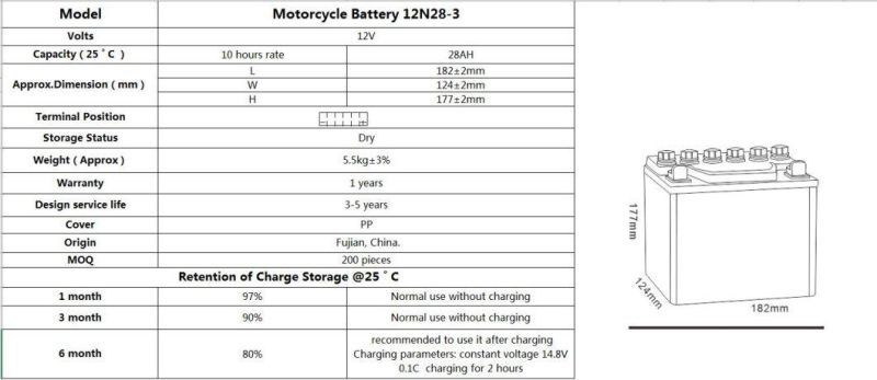 TCS Dry Charged Lead Acid Motorcycle Battery 12N28-3