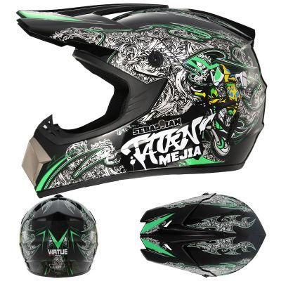 Go Kartoff-Road Helmetbright Black and Green Boy [Send Three-Piece Set]Electric Motorcycle Helmet Mountain Downhill Race Full Helmet