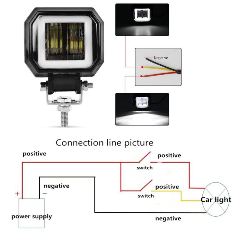 Motorcycle LED Fog Driving Running Lights with DRL Angel Eye 40W LED Auxiliary Light White Spot Lighting with Halo