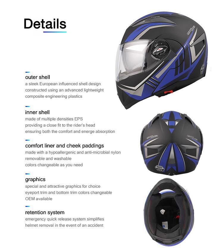 ABS Shell DOT Motorcycle Flip up Helmets with Double Visors