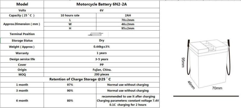 High Quality Battery for 6V 2AH Dry Charged Lead Acid Motorcycle Battery