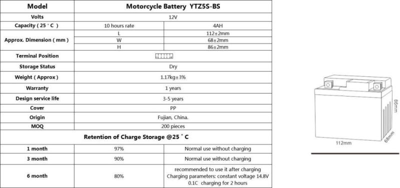 12V 5ah YTZ5S-BS Battery For Motorcycle China Supply Maintenance Free Lead Acid Battery