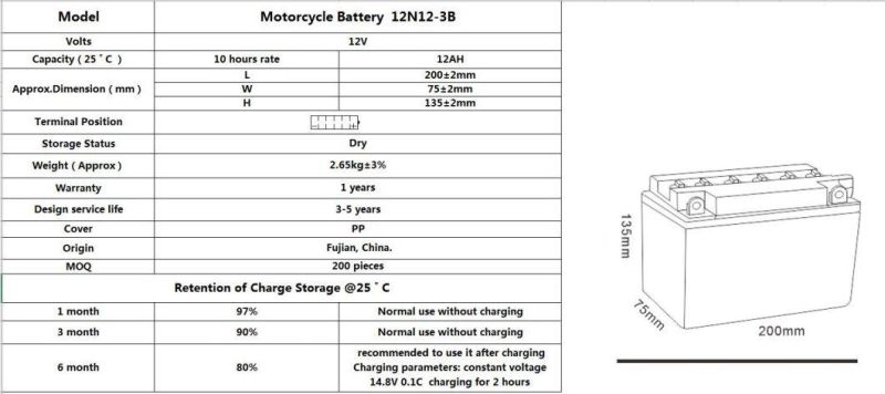 TCS Dry Charged Lead Acid  Motorcycle Battery  12N12-3B