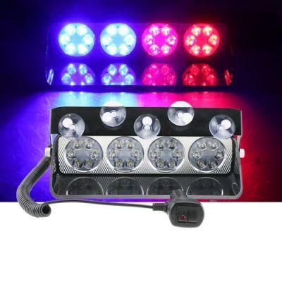 72W Red and Blue Two-Color Dash Windshield Beacon Hazard Flash 24PCS LED Warning Flash Light Bar