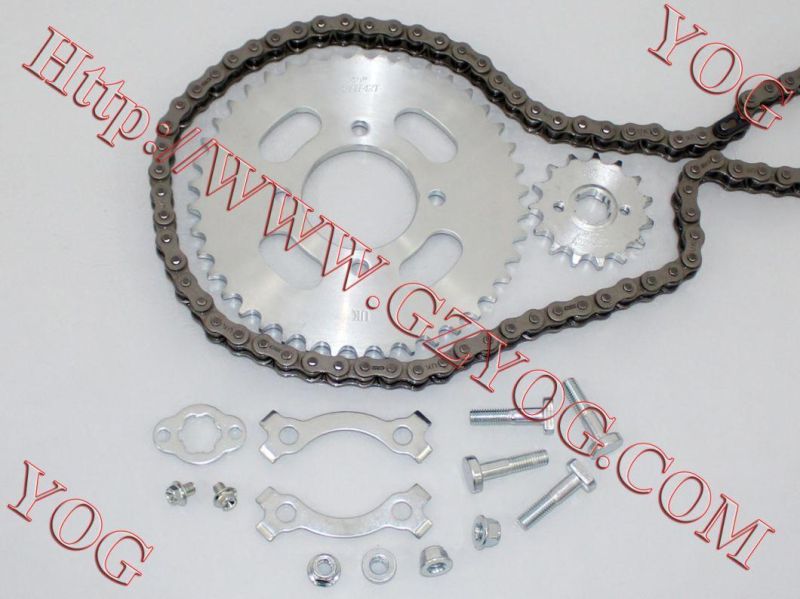 Yog Motorcycle Spare Parts Chain and Sprocket Transmission Set Dy100 Cg125 Bajajpulsar135