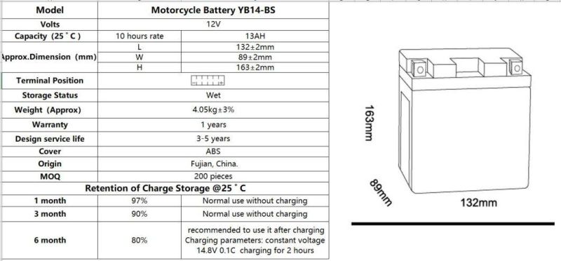 TCS Sealed Maintenance Free Motorcycle Battery YB14-BS