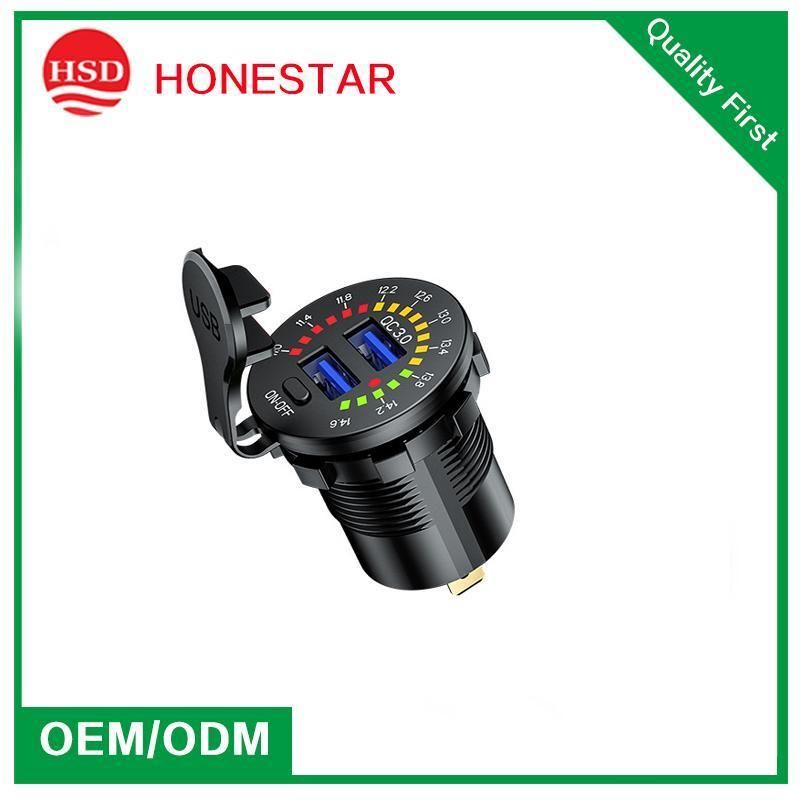 Colorful LED Digital Voltmeter Voltage QC 3.0 Dual USB Charger for Car Boat Marine Bus or Truck