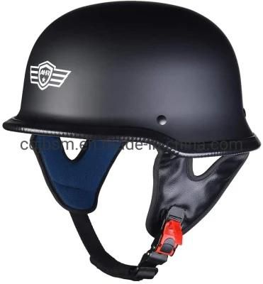 Cqjb DOT German Style Motorcycle Half Open Face Cruiser Chopper Biker Skull Cap Black L Helmet