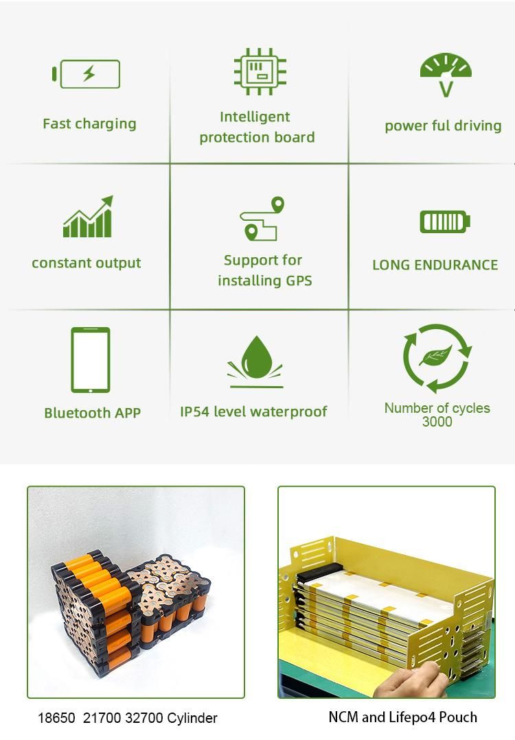High Discharging Rate 52V 60V 72V 96V LiFePO4 Batteries with BMS for Electric Vehicle