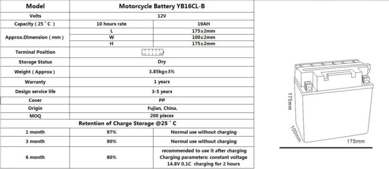 TCS Motorcycle Battery Dry Charged Lead Acid Battery YB16CL-B